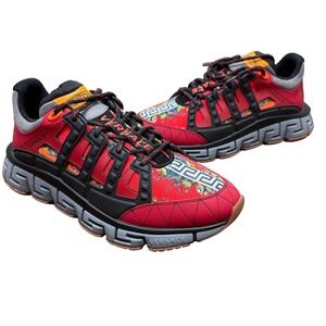 Versace Trigreca Sneakers Mens 45 Red Floral Print DSU8094 Made in Italy